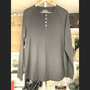 Barbell scout Henley fitted, washed black, long sleeve shirt with buttons